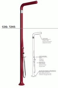 Doccia da Esterno Tradizionale FUNNY YANG CON DOCCINO ESTRAIBILE ROSSO, per Giardino Dimensioni 17x17x h 210 cm peso 9,5 kg, Miscelatore Arkema caldo freddo