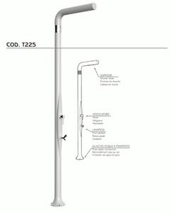 Doccia da Esterno Tradizionale FUNNY YANG CON LAVAPIEDI BIANCA, per Giardino Dimensioni 17x17x h 210 cm peso 9,5 kg, Miscelatore Arkema caldo freddo