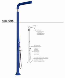 Doccia da Esterno Tradizionale FUNNY YANG CON DOCCINO ESTRAIBILE BLU, per Giardino Dimensioni 17x17x h 210 cm peso 9,5 kg, Miscelatore Arkema caldo freddo