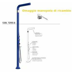 Doccia da Esterno Tradizionale FUNNY YANG CON DOCCINO MIXER,DEVIATORE , per Giardino Dimensioni 17x17x h 210 cm peso 9,5 kg, Miscelatore Arkema COLORE BLU