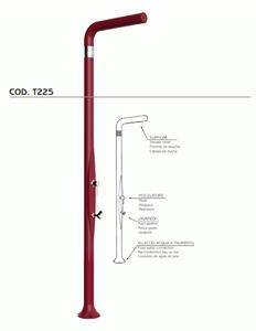 Doccia da Esterno Tradizionale FUNNY YANG CON LAVAPIEDI ROSSO, per Giardino Dimensioni 17x17x h 210 cm peso 9,5 kg, Miscelatore Arkema caldo freddo