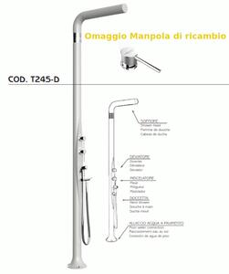 Doccia da Esterno Tradizionale FUNNY YANG CON DOCCINO MIXER,DEVIATORE , per Giardino Dimensioni 17x17x h 210 cm peso 9,5 kg, Miscelatore Arkema COLORE Bianca