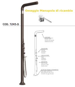 Doccia da Esterno Tradizionale FUNNY YANG CON DOCCINO MIXER,DEVIATORE , per Giardino Dimensioni 17x17x h 210 cm peso 9,5 kg, Miscelatore Arkema COLORE Dove gray
