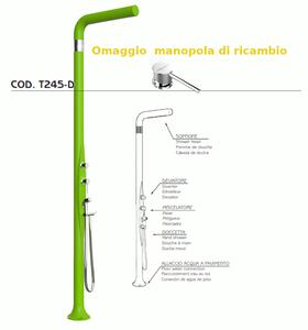Doccia da Esterno Tradizionale FUNNY YANG CON DOCCINO MIXER,DEVIATORE , per Giardino Dimensioni 17x17x h 210 cm peso 9,5 kg, Miscelatore Arkema COLORE VERDE
