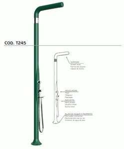 Doccia da Esterno Tradizionale FUNNY YANG CON DOCCINO ESTRAIBILE VERDE, per Giardino Dimensioni 17x17x h 210 cm peso 9,5 kg, Miscelatore Arkema caldo freddo