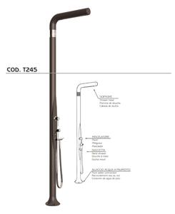Doccia da Esterno Tradizionale FUNNY YANG CON DOCCINO ESTRAIBILE Dove gray, per Giardino Dimensioni 17x17x h 210 cm peso 9,5 kg, Miscelatore Arkema caldo freddo