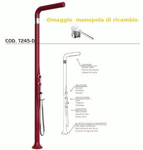 Doccia da Esterno Tradizionale FUNNY YANG CON DOCCINO MIXER,DEVIATORE , per Giardino Dimensioni 17x17x h 210 cm peso 9,5 kg, Miscelatore Arkema COLORE ROSSO