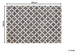 Tappeto tappetino Grigio e Beige Pelle di vacchetta Jacquard Motivo Geometrico Retro 160 x 230 cm Beliani