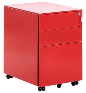 Armadietto mobile contenitore Metallo Rosso 3 Cassetti Con Serratura A Chiave Ruote Ufficio Industriale Beliani