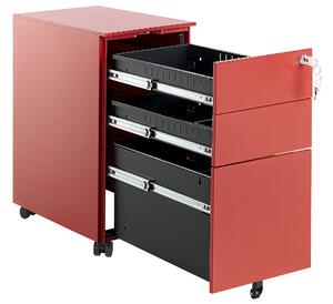 Armadietto mobile contenitore In Metallo Rosso Con 3 Cassetti Con Serratura A Chiave Ruote Industriali Moderni Home Office Garage Beliani