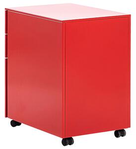 Armadietto mobile contenitore Metallo Rosso 3 Cassetti Con Serratura A Chiave Ruote Ufficio Industriale Beliani