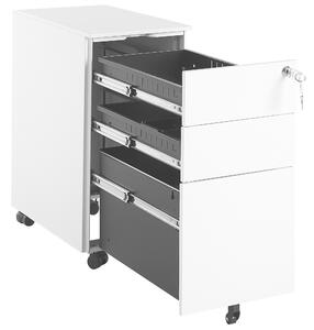 Armadietto mobile contenitore in metallo bianco con 3 cassetti con serratura a chiave e ruote industriali moderno Home Office Garage Beliani