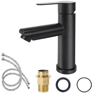 Rubinetto per lavabo miscelatore bagno - Nero opaco - Acciaio inossidabile - Doppia manopola acqua calda e fredda - Tubo flessibile intrecciato 2 x 60 cm