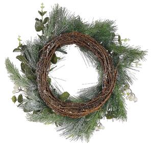Corona di Natale Verde Materiale Sintetico Legno Naturale Neve Artificiale Design Tradizionale Rotondo 54 cm Beliani
