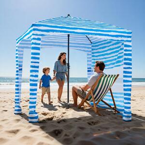 Gazebo da spiaggia - Tenda da spiaggia - 183 x 183 cm - Protezione UV UPF 50+ - Con parete laterale e sacchi di sabbia - Leggero e portatile - A righe blu