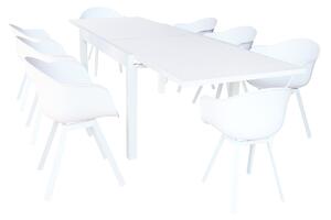 JERRI - set tavolo in alluminio cm 135/270x90x75 h con 8 sedute