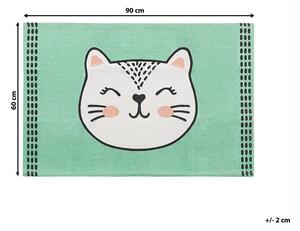 Tappeto in tessuto di cotone con stampa gatto verde 60 x 90 cm piccola decorazione per bambini della scuola materna Beliani