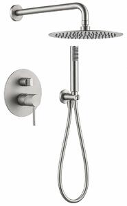 Set doccia a parete - 2 getti - Finitura nichel spazzolato - Modello Line - Doccetta da 25 cm - Tubo flessibile da 1,5 metri