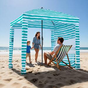 Gazebo da spiaggia - Cabana da spiaggia - Dimensioni 183 x 183 cm - Protezione UV UPF 50+ - Parete laterale frangivento - Con sacchi di sabbia - Portatile e veloce da montare - Strisce verdi