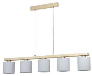 Lampadario A Sospensione Contemporaneo Castralvo Acciaio Nichel Legno 5 Luci E27
