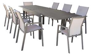 JERRI - set tavolo in alluminio cm 135/270x90x75 h con 8 sedute