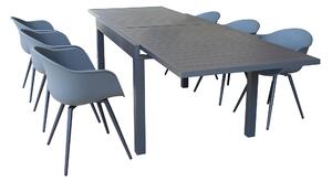 JERRI - set tavolo in alluminio cm 135/270x90x75 h con 6 sedute