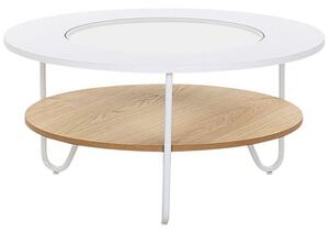 Tavolino da caffè rotondo moderno con piano bianco con gambe a forcina in vetro MDF con ripiano in legno chiaro Beliani