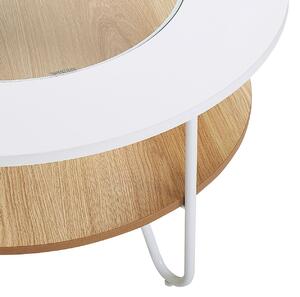 Tavolino da caffè rotondo moderno con piano bianco con gambe a forcina in vetro MDF con ripiano in legno chiaro Beliani
