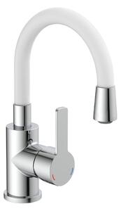 Miscelatore per lavabo - Bocchetta flessibile - Funzione eco - Orientabile a 360° - Cromo e bianco