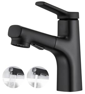 Rubinetto per lavabo, rubinetto da bagno, miscelatore - Doccetta estraibile - Monocomando - Nero con dettagli cromati