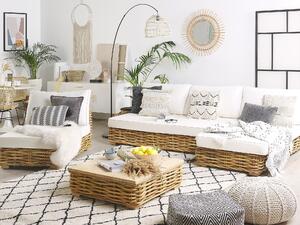 Set di conversazione da giardino cuscini bianchi in rattan naturale divano da esterno con tavolino sinistro Beliani