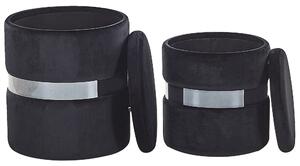 Set di 2 pouf contenitivi Poggiapiedi con rivestimento in velluto di poliestere Nero Stile Glam Beliani