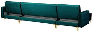 Divano letto ad angolo in tessuto trapuntato in velluto verde acqua moderno a forma di U componibile a 5 posti con chaise longue Beliani