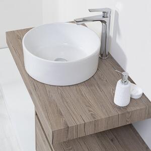 Mensola Bagno 90 cm pino bianco con Ciotola in ceramica bianco lucido