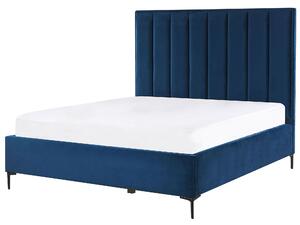Set camera da letto velluto blu matrimoniale 140 x 200 cm letto con contenitore 2 comodini imbottiti Beliani