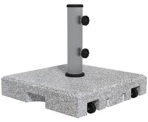 Outsunny Base per Ombrellone da 28kg in Granito con Maniglia Estensibile e Rotelle, 41x41x37.5cm, Grigio|Aosom