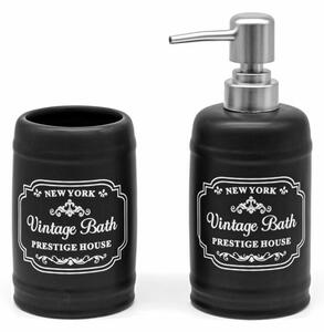 Set accessori bagno dispenser sapone e portaspazzolini in ceramica nera  vintage