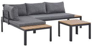 Set divano ad angolo da giardino cuscini grigi design a doghe tavolino da caffè a 4 posti moderno set di conversazione Beliani