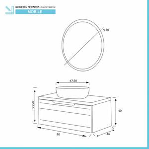 Mobile bagno sospeso noce canaletto 90 cm completo di lavabo e specchio  Amalfi