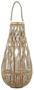 Lanterna leggera in legno di bambù e vetro 77 cm Portacandele intrecciato per interni ed esterni Boho scandinavo Beliani