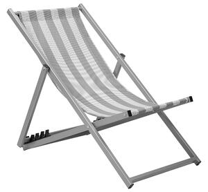 Sedia a sdraio grigia e bianca con struttura in alluminio Nero pieghevole a righe con schienale regolabile con imbracatura Beach costiero Beliani