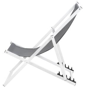 Sedia a sdraio grigia con struttura in alluminio bianco schienale pieghevole regolabile con imbracatura spiaggia costiera Beliani