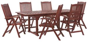 Set da pranzo da giardino Tavolo allungabile legno acacia chiaro 6 sedie con cuscini blu Schienale regolabile pieghevole in stile rustico Beliani
