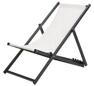 Sedia a sdraio bianca con struttura in alluminio Nero schienale pieghevole regolabile con imbracatura spiaggia costiera Beliani