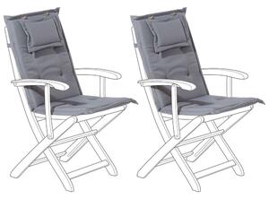 Set di cuscini di ricambio per sedie da esterno in tessuto grigio grafite resistenti ai raggi UV con imbottitura spessa 2 cuscini Beliani