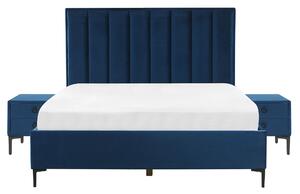 Set camera da letto Blue velluto King Size Letto con 2 comodini imbottiti Beliani