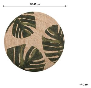 Tappeto in iuta con motivo floreale verde 140 cm Boho rustico intrecciato a foglie di Monstera con motivo stampato INCIK Beliani