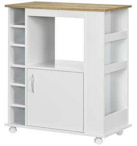 HOMCOM Carrello da Cucina con Armadietto e Ripiani Regolabili, Ruote Girevoli e Freno, 75x39.5x88 cm, Bianco