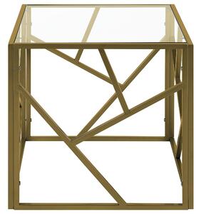 Tavolino Piano In Vetro Trasparente Struttura In Metallo Dorato Cubo 50 x 50 cm Glam Modern Beliani