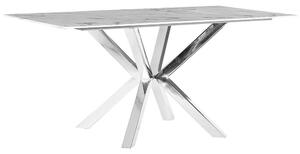 Tavolo da Pranzo Vetro Temperato Bianco e Argento e Gambe in Metallo 160 x 90 cm Rettangolare Glam Beliani